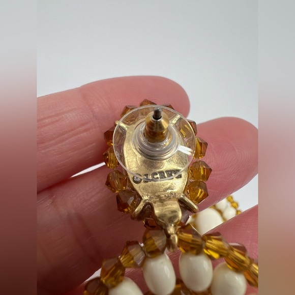 NWT! J. Crew Bead and Raffia Fringe Stone Drop Earrings And Dust Bag - Picture 6 of 9